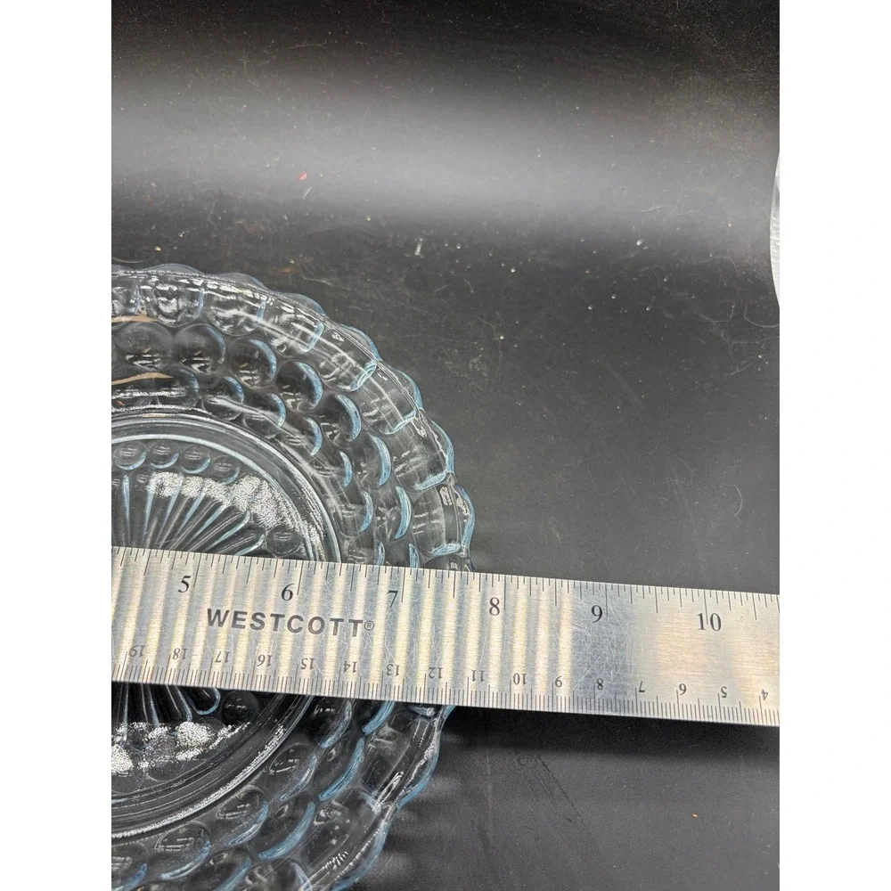 Vintage Light Blue Pressed Glass Scalloped Bubble Hobnail Dish Bowl 7.5 Inch